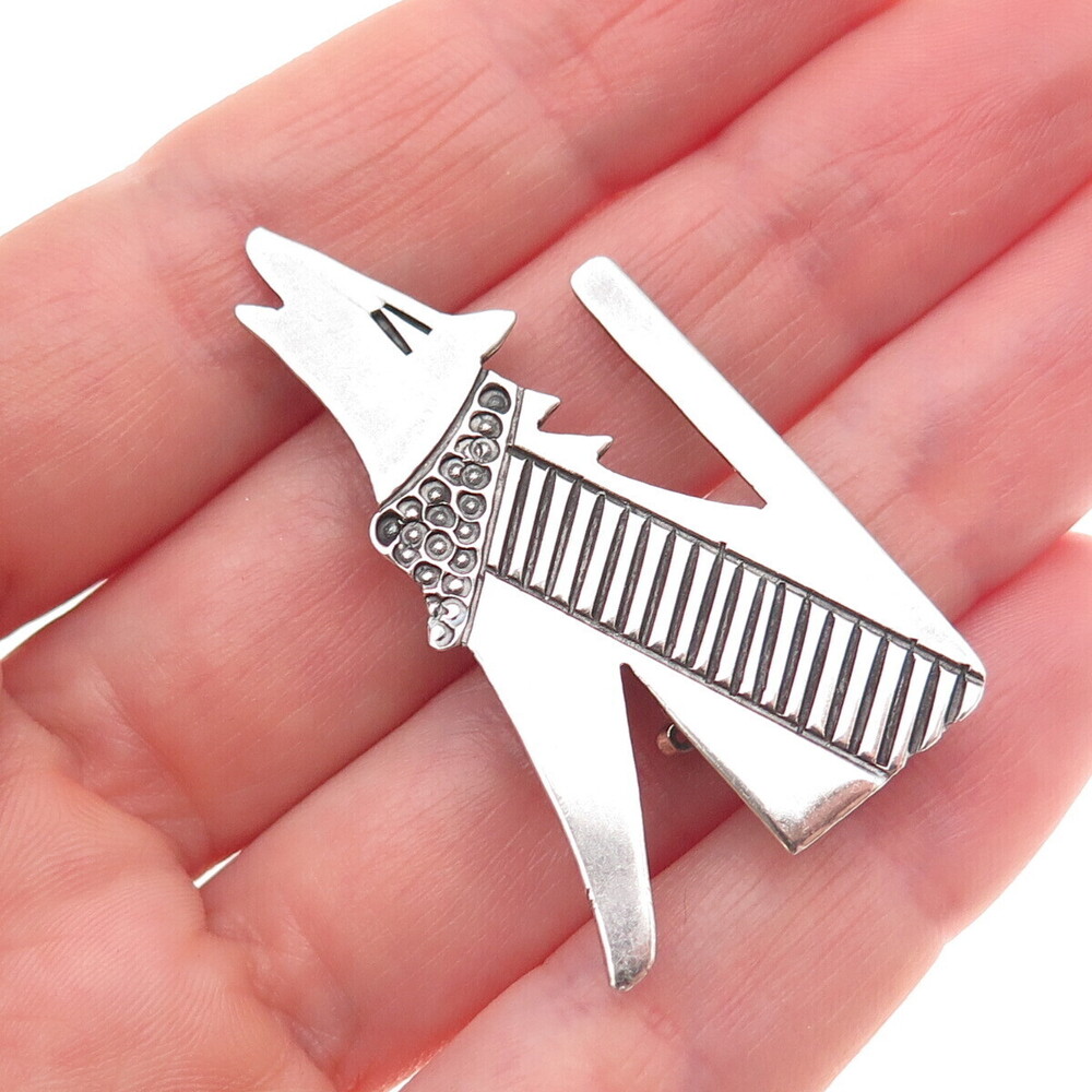 Allison S. Lee Navajo Old Pawn Sterling Silver Vintage Wolf Tribal Pin Brooch